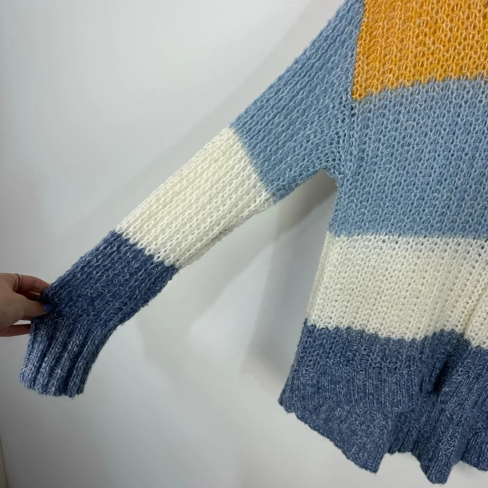 American eagle pastel open knit striped color block crewneck sweater pink blue